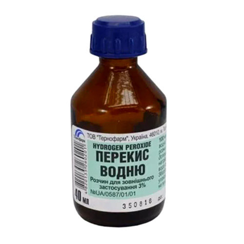 ПЕРЕКИС ВОДНЮ розчин для зовнішнього застосування 3 % по 40 мл у флаконах